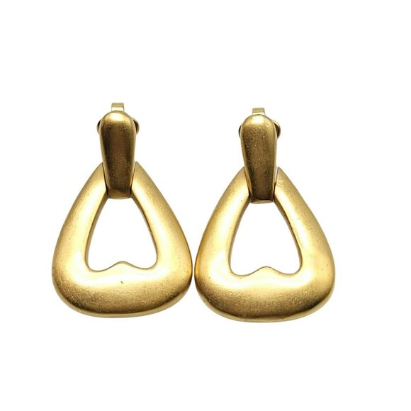 Crown Trifari Matte Gold Large Door Knocker Clip Earrings Vintage - Picture 1 of 4